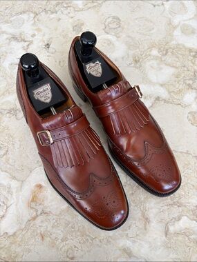 Vintage Alan McAfee Handmade in England Leather Kiltie Monk Strap Brogue Shoes